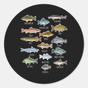 Adesivo Redondo Tipos De Espécies De Peixes Águas frescas