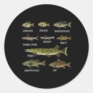 Adesivo Redondo Tipos De Espécies De Peixes De Água Doce Pesca