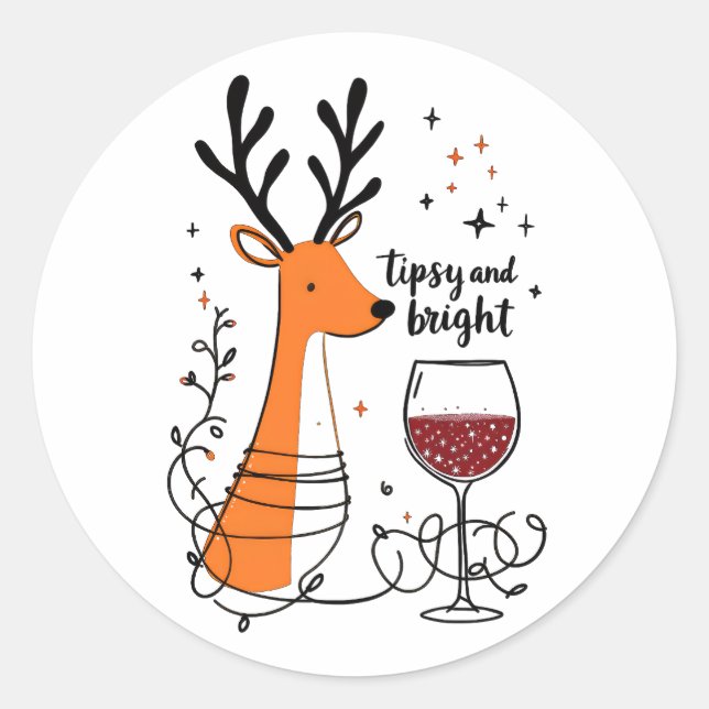 Adesivo Redondo Tipsy and Bright Reindeer  (Frente)