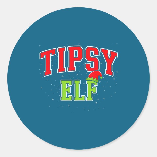 Adesivo Redondo Tipsy Elf Christmas Family Matching Group Xmas  (Frente)