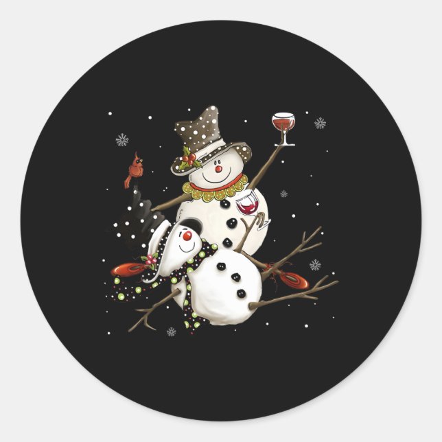 Adesivo Redondo Tipsy Snowman Holiday Season Bebendo Wine Snowmen (Frente)