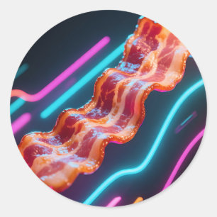 Adesivo Redondo Tira de Bacon Cibernético Neon