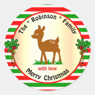 Adesivo Redondo Tiras vermelhas e verdes para cervejas de Natal bo