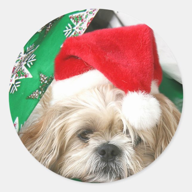 Adesivo Redondo Tired Christmas Shih Tzu (Frente)