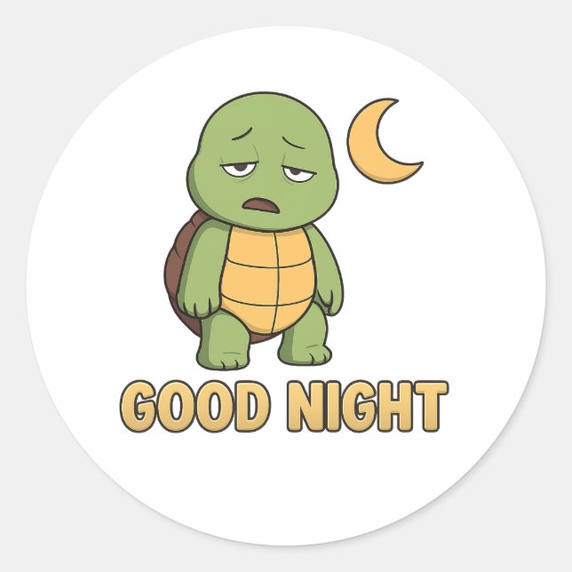 Adesivo Redondo Tired turtle saying Good Night (Frente)