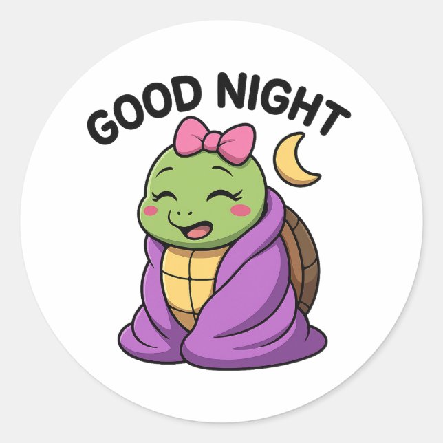 Adesivo Redondo Tired turtle saying Good Night (Frente)