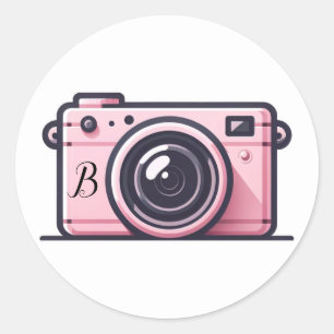 Adesivo Redondo Tiro Fotográfico Cor-de-Rosa Tendência Câmera Foto