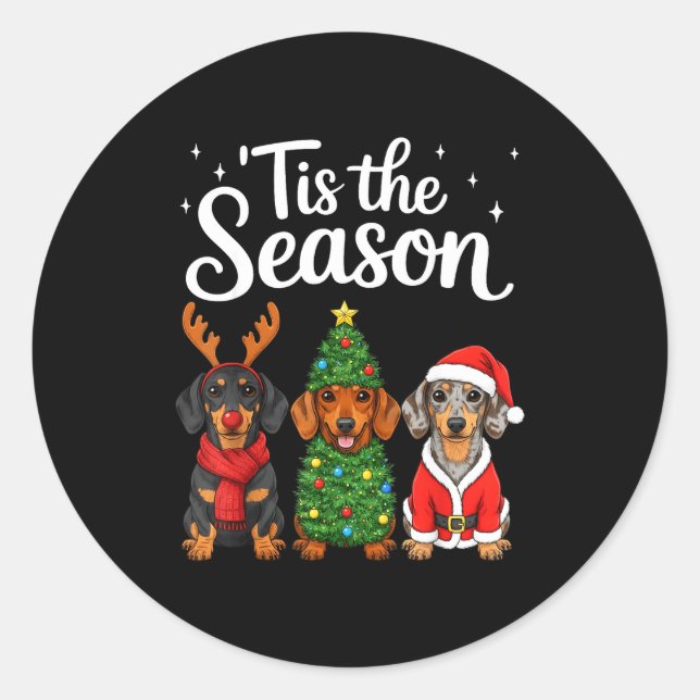 Adesivo Redondo Tis The Season Dachshund Christmas Santa Weiner Do (Frente)