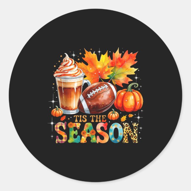 Adesivo Redondo Tis The Season Fall Coffee Football Autumn Gift  (Frente)