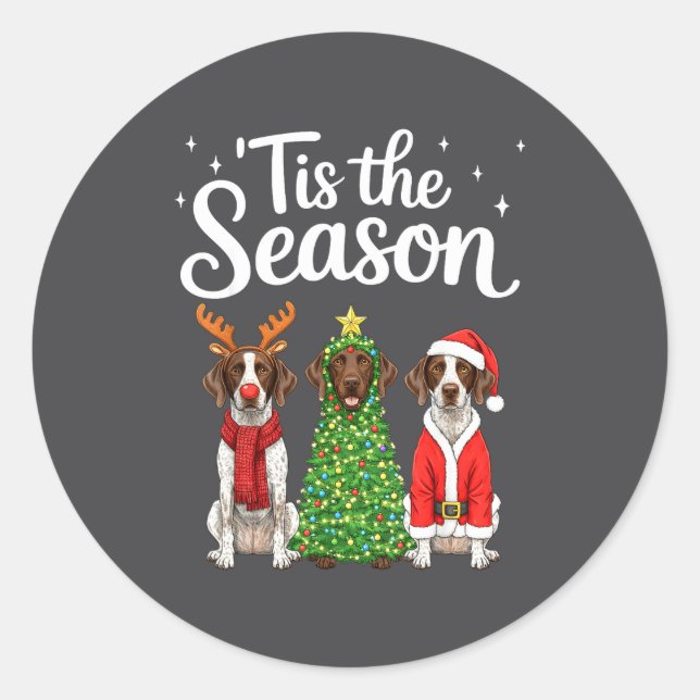 Adesivo Redondo Tis The Season German Shorthaired Inter Christmas  (Frente)