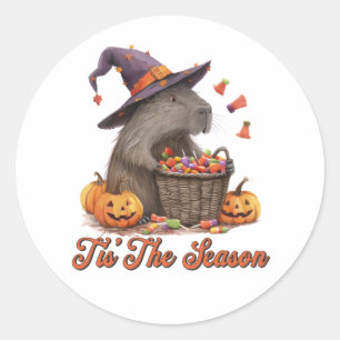 Adesivo Redondo Tis' The Season Halloween Capybara