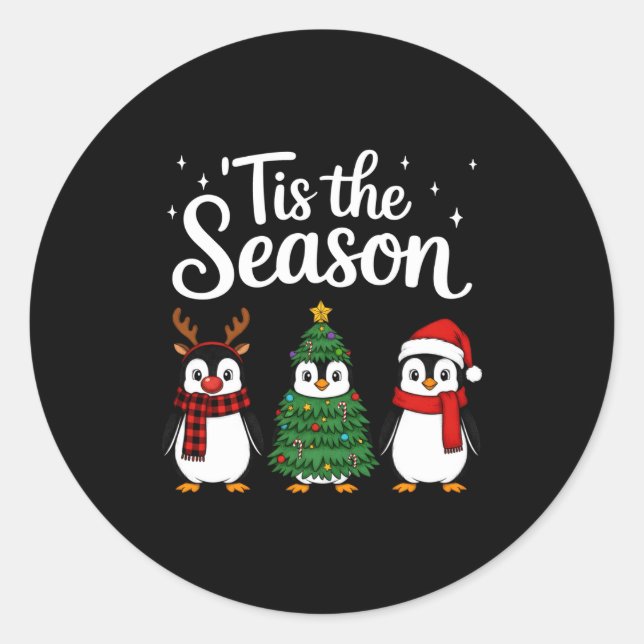 Adesivo Redondo Tis The Season Penguin Christmas Santa Long Sleeve (Frente)