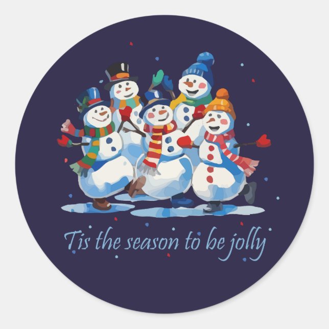 Adesivo Redondo Tis the Season to be Jolly Dancing Jolly Snowmen (Frente)