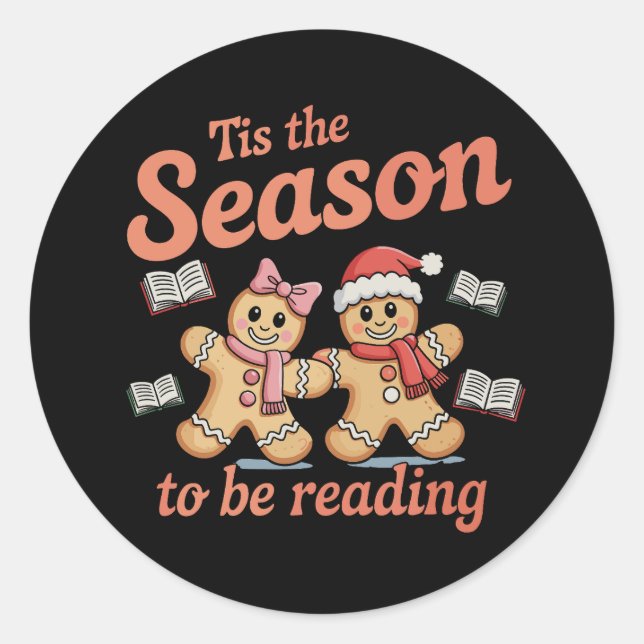 Adesivo Redondo Tis The Season To Be Reading Gingerbread Christmas (Frente)
