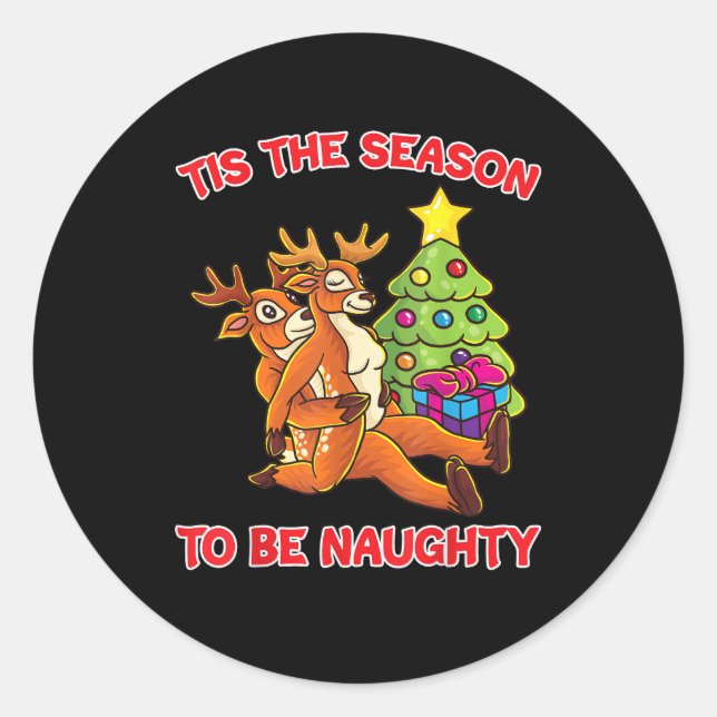 Adesivo Redondo Tis The Season To Naughty Rudolph Reindeer Couple (Frente)