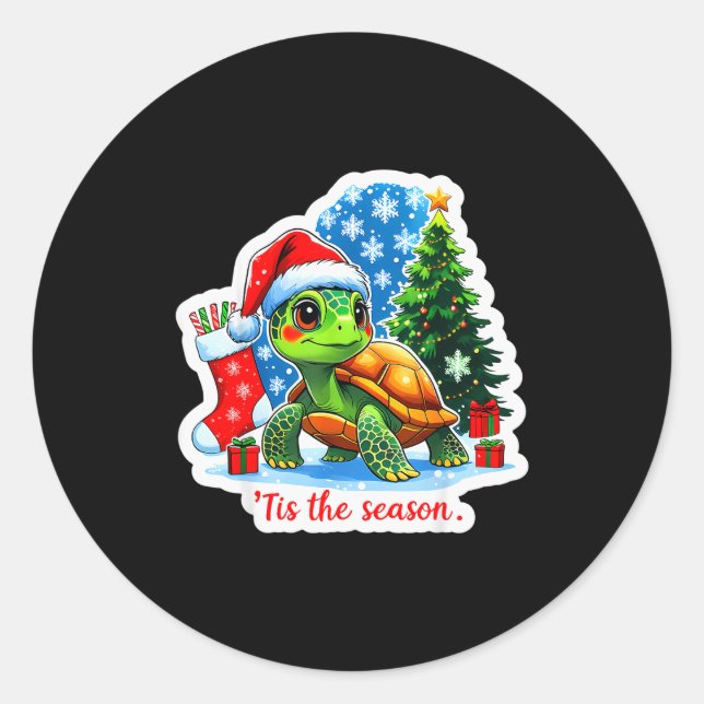 Adesivo Redondo Tis The Season Turtle Pet Owner Christmas Festive  (Frente)