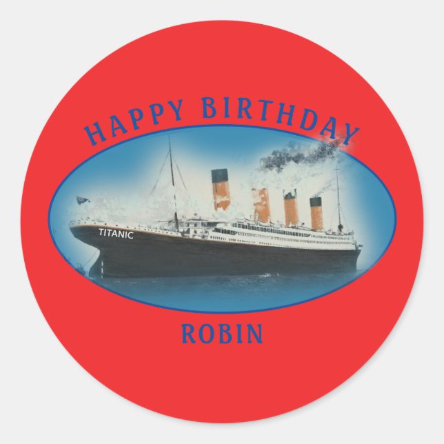 Adesivo Redondo Titanic Birthday Red RMS White Star Line Ship (Frente)