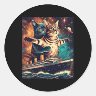 Adesivo Redondo Titanic Cats Engraçado Tee