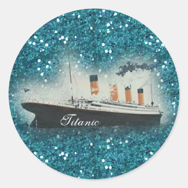 Adesivo Redondo Titanic Sapphire Glitter White Star Line Ship (Frente)