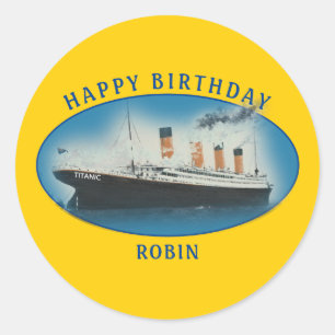 Adesivo Redondo Titanino Aniversário Amarelo RMS White Star Line