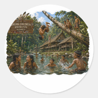 ADESIVO REDONDO TÍTULO CRIANÇAS DAYAK RIO DIVERSÃO BORNEO ÁLBUM