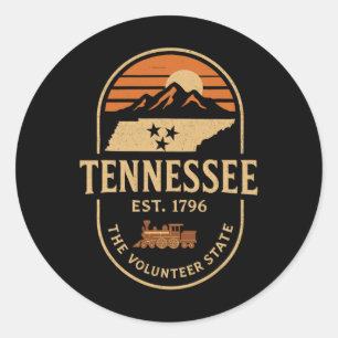 Adesivo Redondo Tn Tennessee Vintage Est 1796 Laranja Bandeira Smo