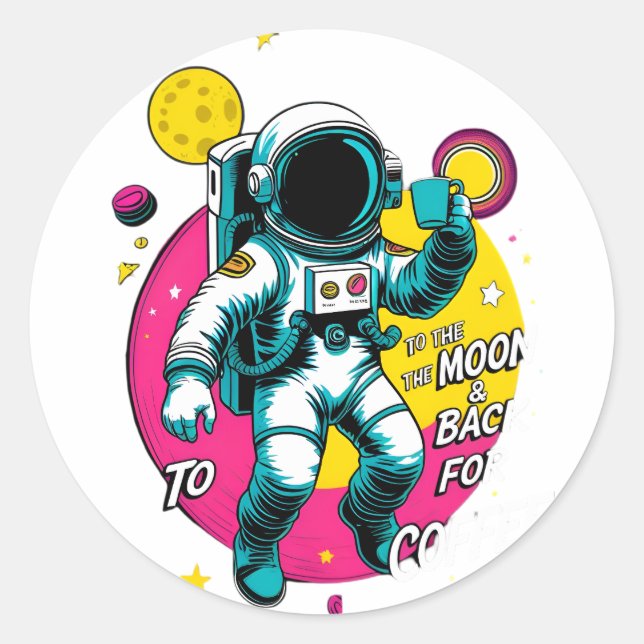 Adesivo Redondo To The Moon and Back Astronaut Sticker – Retro Spa (Frente)