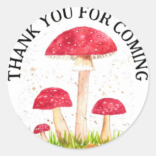 Adesivo Redondo Toadool Mushroom Floresta aquarela Vermelha Nature
