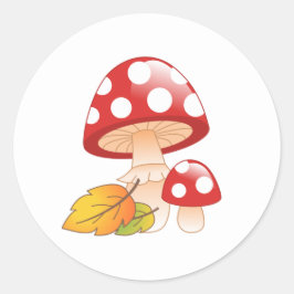 Adesivo Redondo Toadstool Boné Vermelho Cogumelos e Folhas