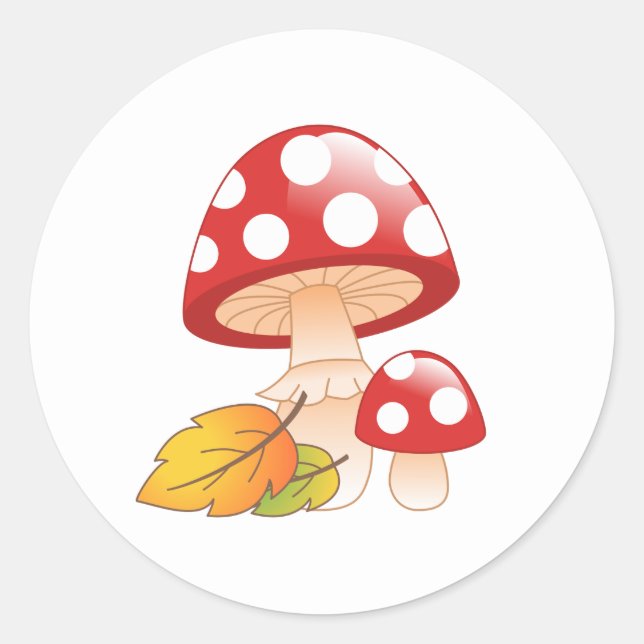 Adesivo Redondo Toadstool Boné Vermelho Cogumelos e Folhas (Frente)