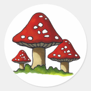 Adesivo Redondo Toadstools Vermelho, Cogumelo: Arte em Mão Livre