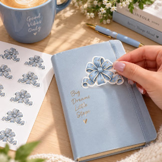 Adesivo Redondo Toalha de Cozinha Floral Azul e Branco, Elegante A