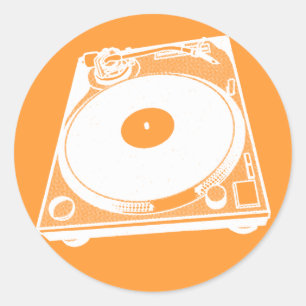 Adesivo Redondo Toca-discos Retro Gráfico em Branco