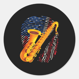 Adesivo Redondo Toca Saxofone Americano Saxofonista Banda de Jazz