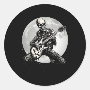 Adesivo Redondo Tocando Guitarra Pedra Música Rock Halloween Miúdo