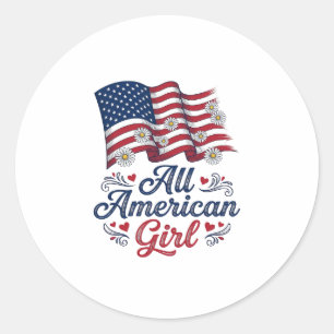 Adesivo Redondo Toda a garota americana camisa patriótica daisy ba