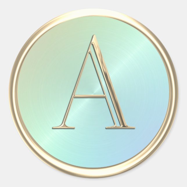 Adesivo Redondo TODAS AS INICIAIS Douradas Monograma Arco-Íris Iri (Frente)