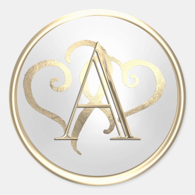 Adesivo Redondo TODAS AS INICIAIS Douradas Monograma Dourado Coraç (Frente)