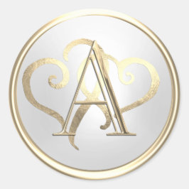 Adesivo Redondo TODAS AS INICIAIS Douradas Monograma Dourado Coraç