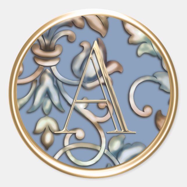 Adesivo Redondo TODAS AS INICIAIS Douradas Monograma Tertão Azul D (Frente)