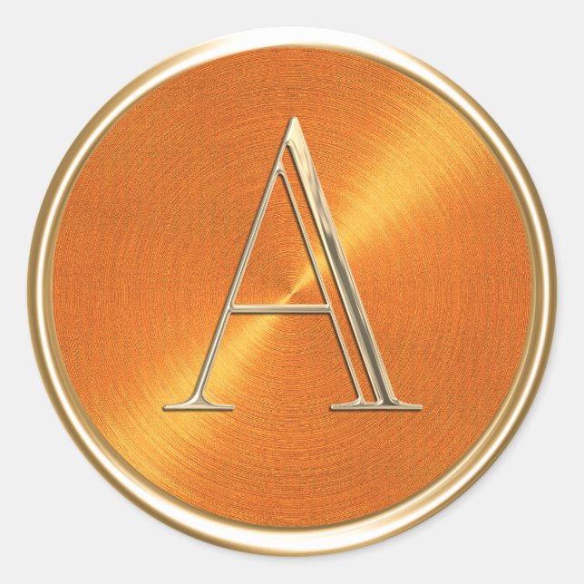 Adesivo Redondo TODAS AS INICIAIS Dourado Monograma Padrão Laranja (Frente)