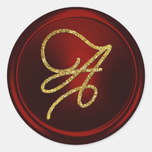 Adesivo Redondo TODAS AS INICIAIS Monograma de Letra Gold Profundo