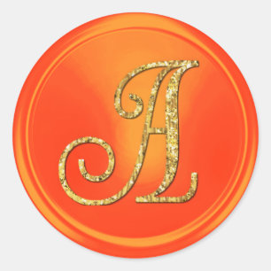 Adesivo Redondo TODAS AS INICIAIS Monograma Dourado 3 Laranja