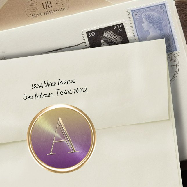 Adesivo Redondo TODAS AS INICIAIS: Monograma Dourado em Mouro Roxo (Criador carregado)