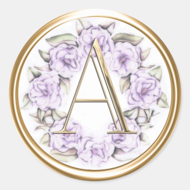 Adesivo Redondo TODAS AS INICIAIS Monograma em Púrpuras Clássico R (Frente)