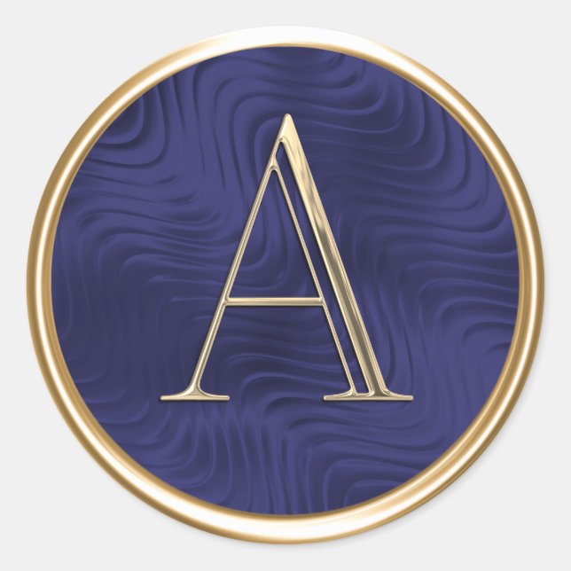 Adesivo Redondo TODAS AS INICIAIS Monograma Marinho Azul Clássico  (Frente)