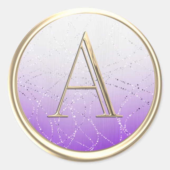 Adesivo Redondo TODAS AS INICIAIS Monograma Ombro Púrpura Branco G (Frente)