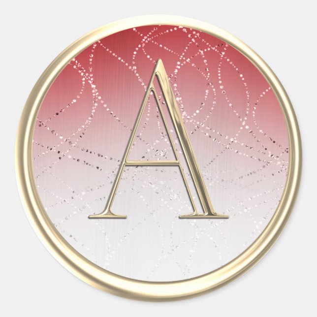 Adesivo Redondo TODAS AS INICIAIS Monograma Ombro Vermelho Branco (Frente)