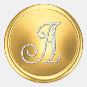 Adesivo Redondo TODAS AS INICIAIS Monograma Prata 3 Ouro Brilhante