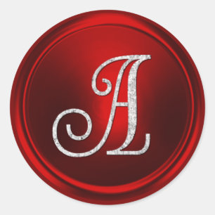 Adesivo Redondo TODAS AS INICIAIS Monograma Prata 3 Vermelho